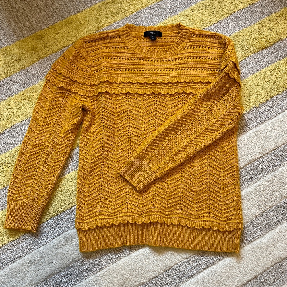 J Crew Crewneck scalloped pointelle sweater size small